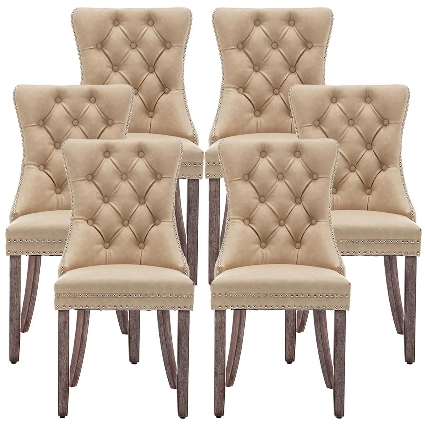 Synthetic Leather Dining Chairs Set Of 6 With Nailhead Trim Upholstered
