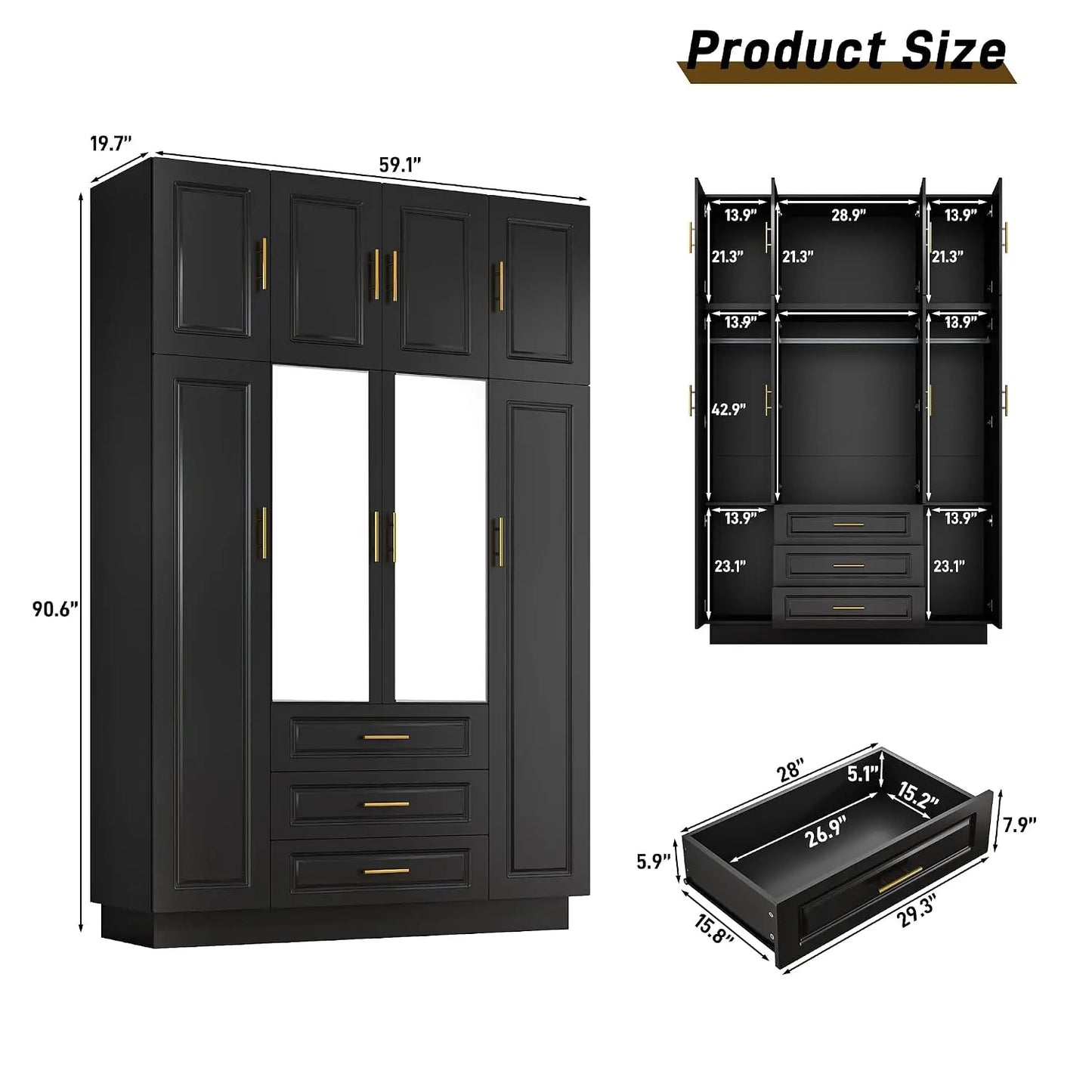 Armoire Wardrobe Closet Cabinet With Drawers Led Lights Large Capacity