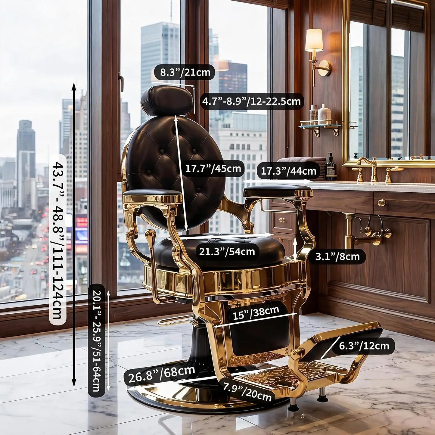 Vintage Barber Chair With Hydraulic Recline And 360 Degree Swivel