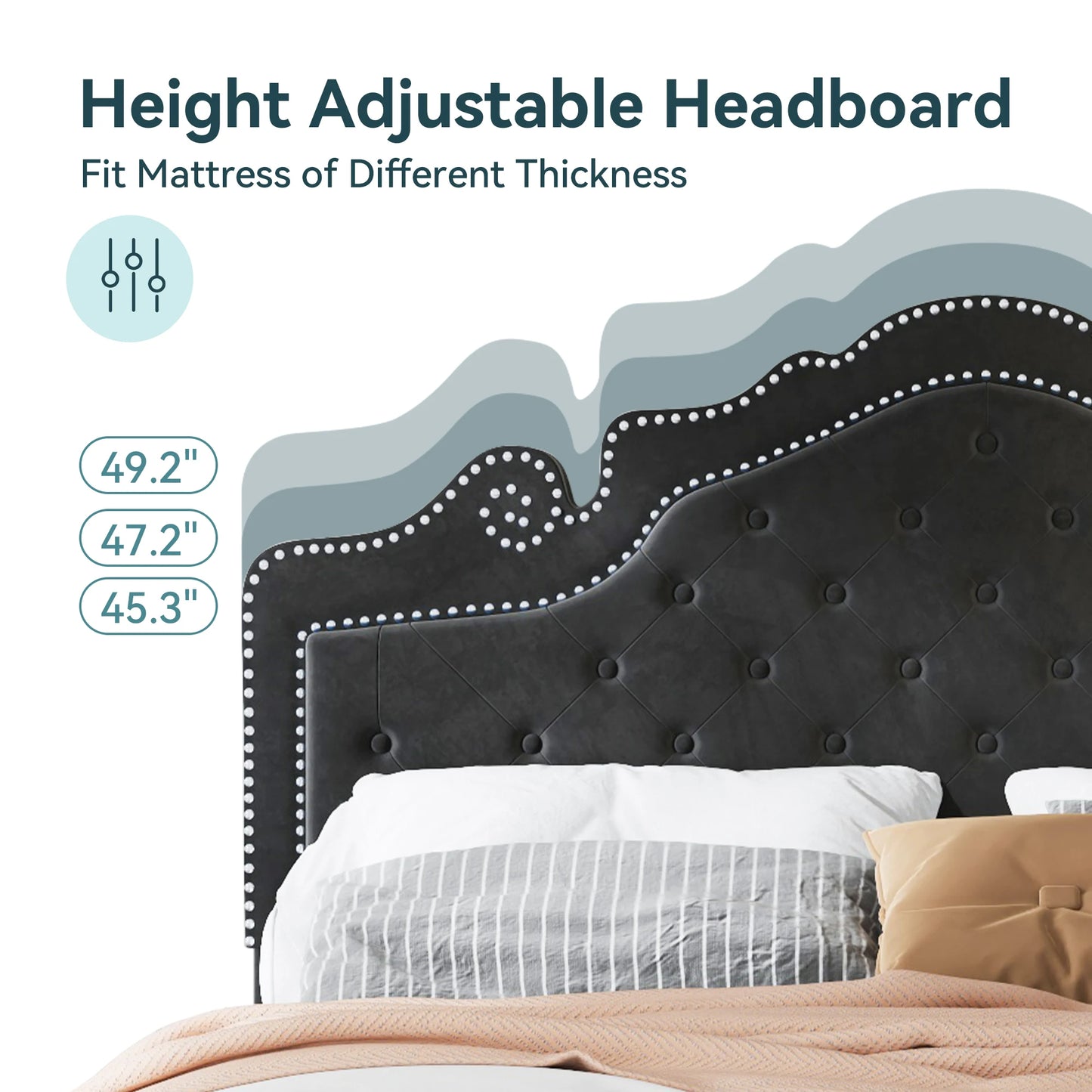 HOOMIC Velvet Platform Bed Frame With Adjustable Tiara Headboard Tufted
