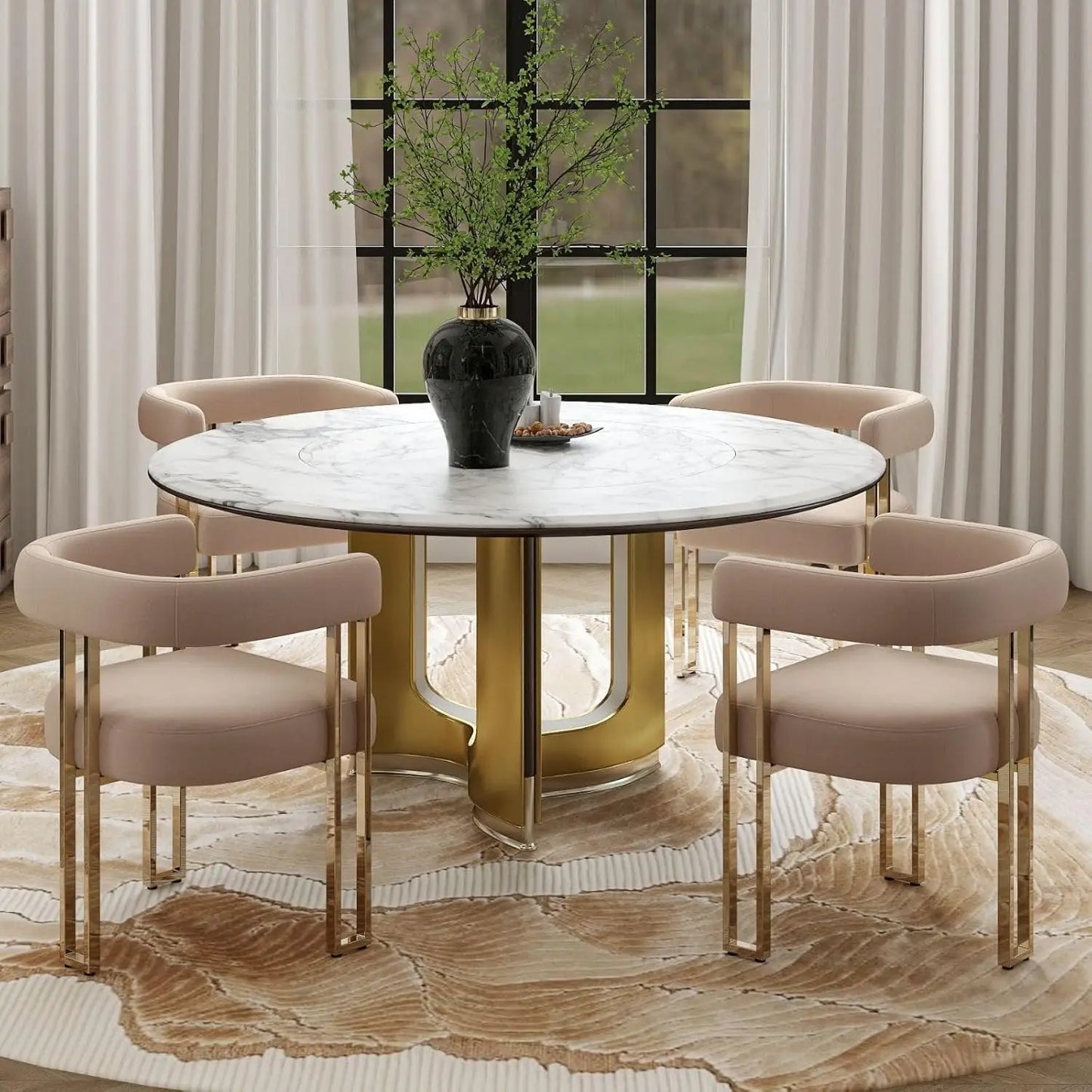 Set Of 4 Velvet Barrel Dining Armchairs With Metal Legs