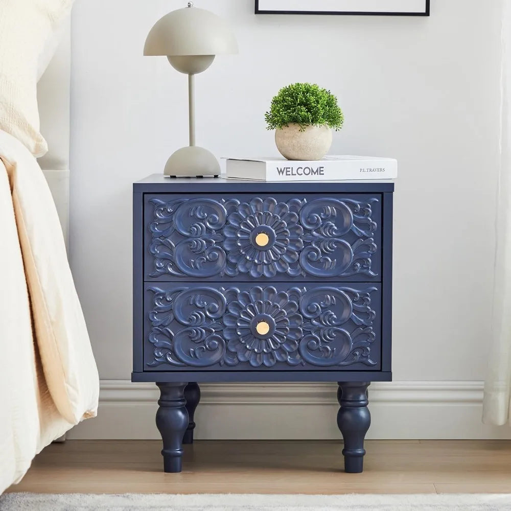 XIAOLANG Nightstand Farmhouse Bedside Table With Two Drawers