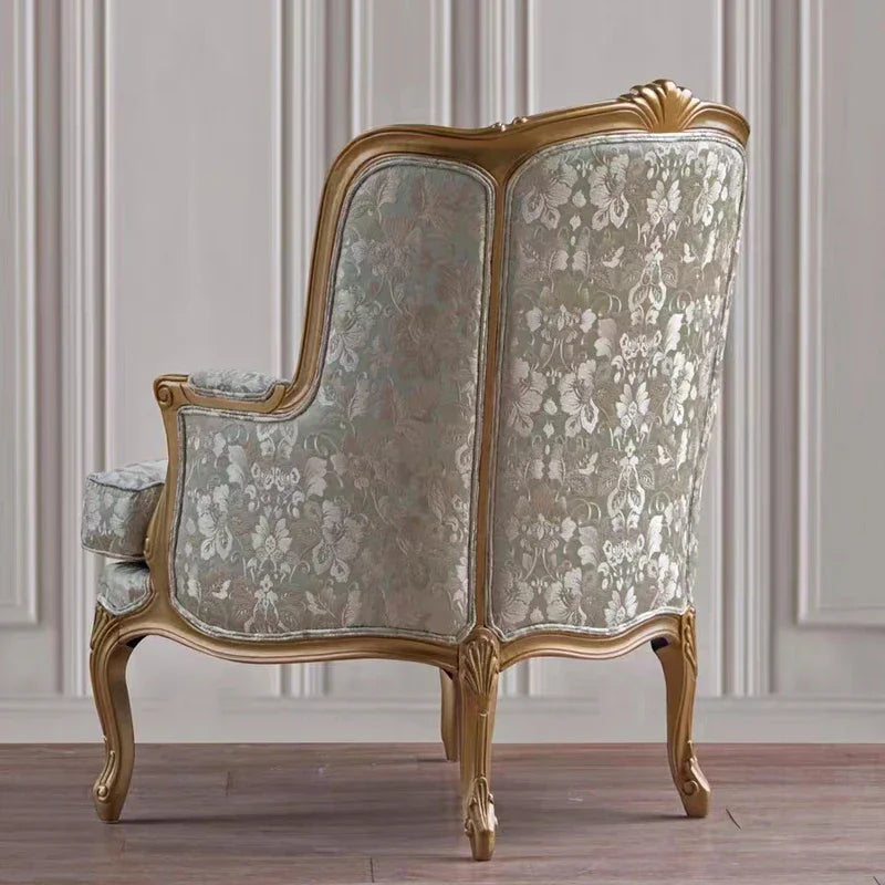 French Style Solid Wood Carved Recliner Single Sofa Chair