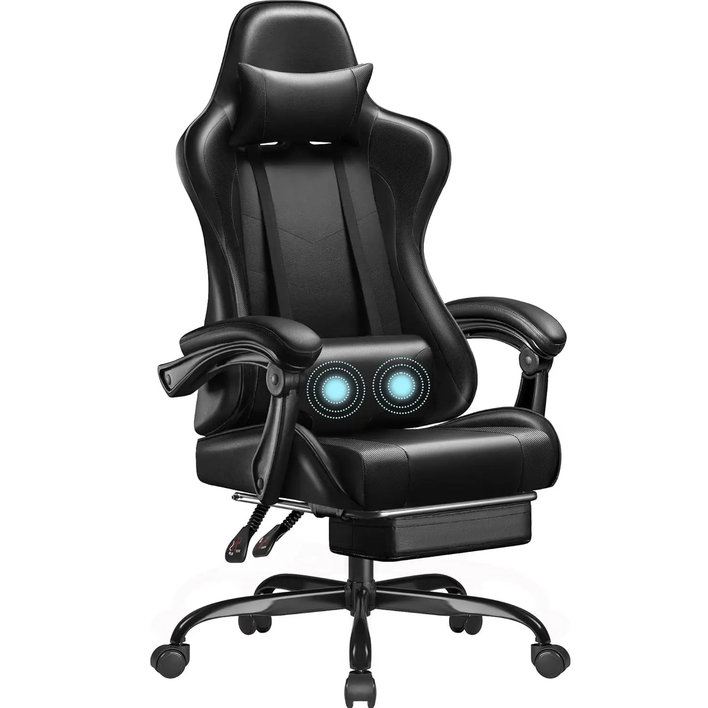 Gaming Chair With Footrest Height Adjustable And Massage Lumbar Support