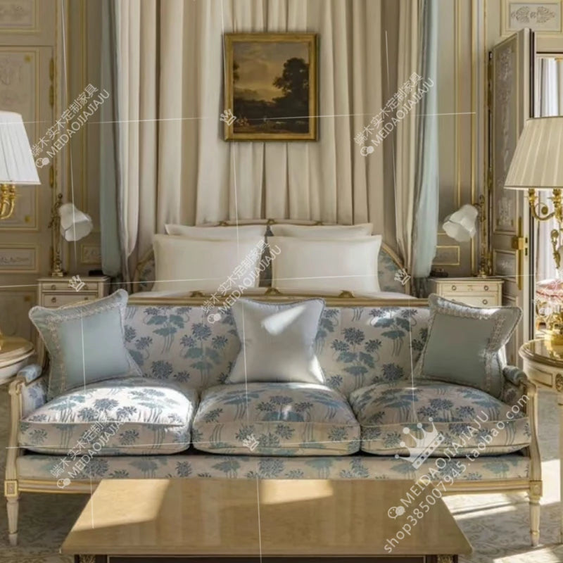 French light luxury solid wood living room concubine chair fabric carved villa club bedroom, sofa