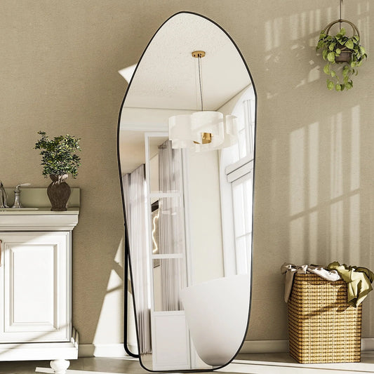 BEAUTYPEAK Irregular Floor Mirror With Aluminum Frame For Living Room