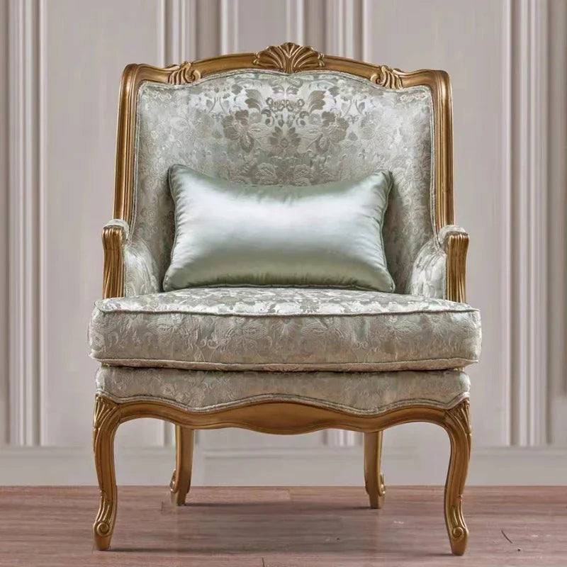 French Style Solid Wood Carved Recliner Single Sofa Chair