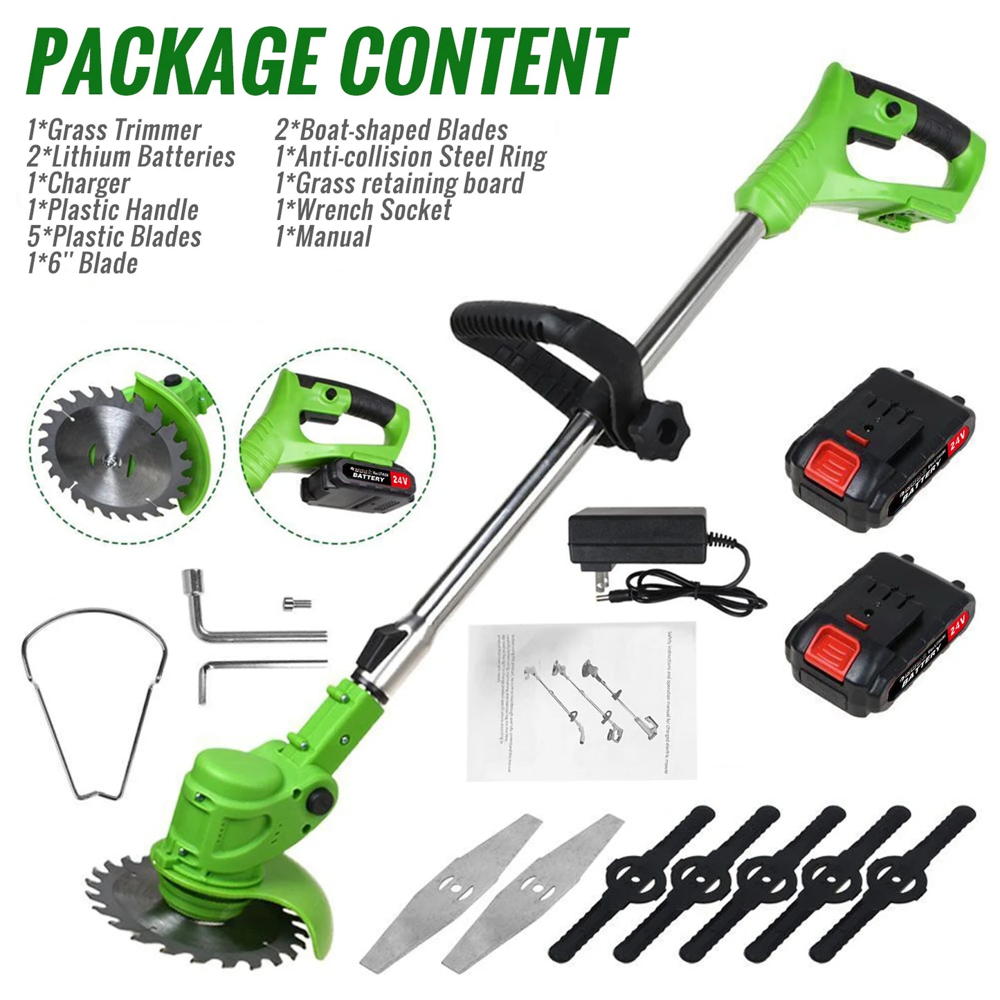 Cordless 2-In-1 Weed Trimmer With Battery Charger For Yard HG0076