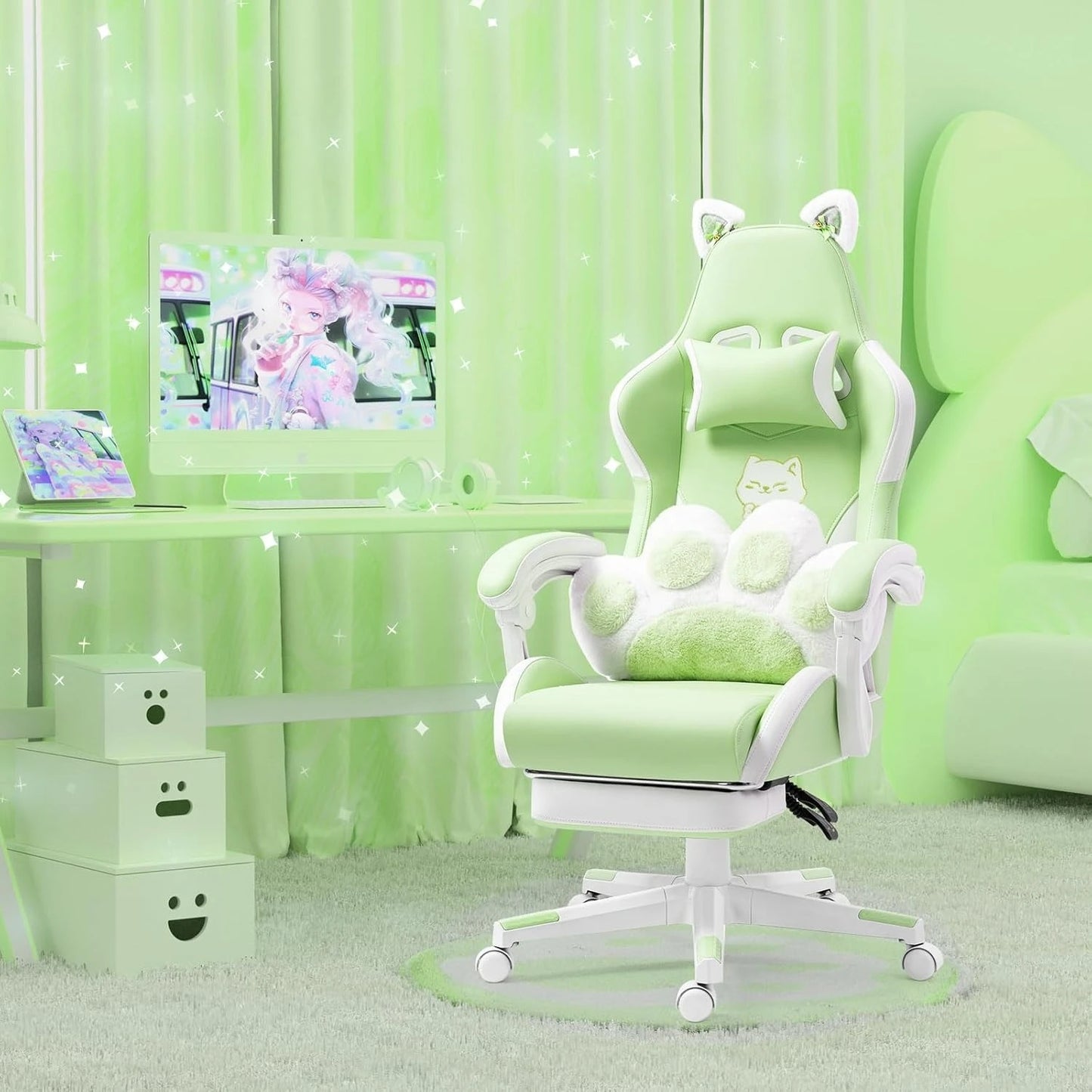 XIAOLANG Cat Ears Gaming Chair Ergonomic PU Leather