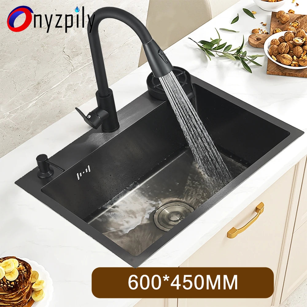 Stainless Steel Undermount Kitchen Sink With Integrated Faucet Drain Basket