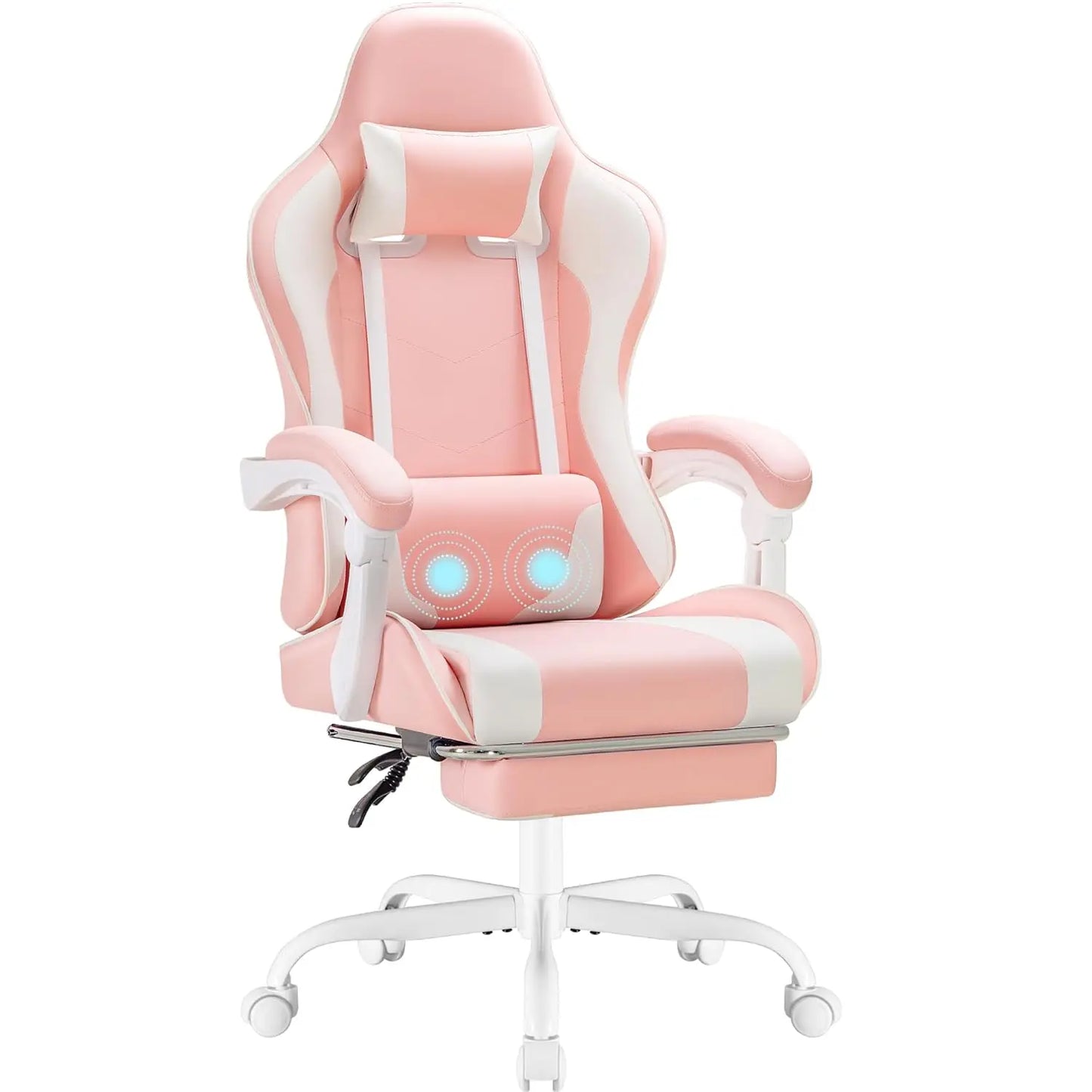 Gaming Chair With Footrest Height Adjustable And Massage Lumbar Support