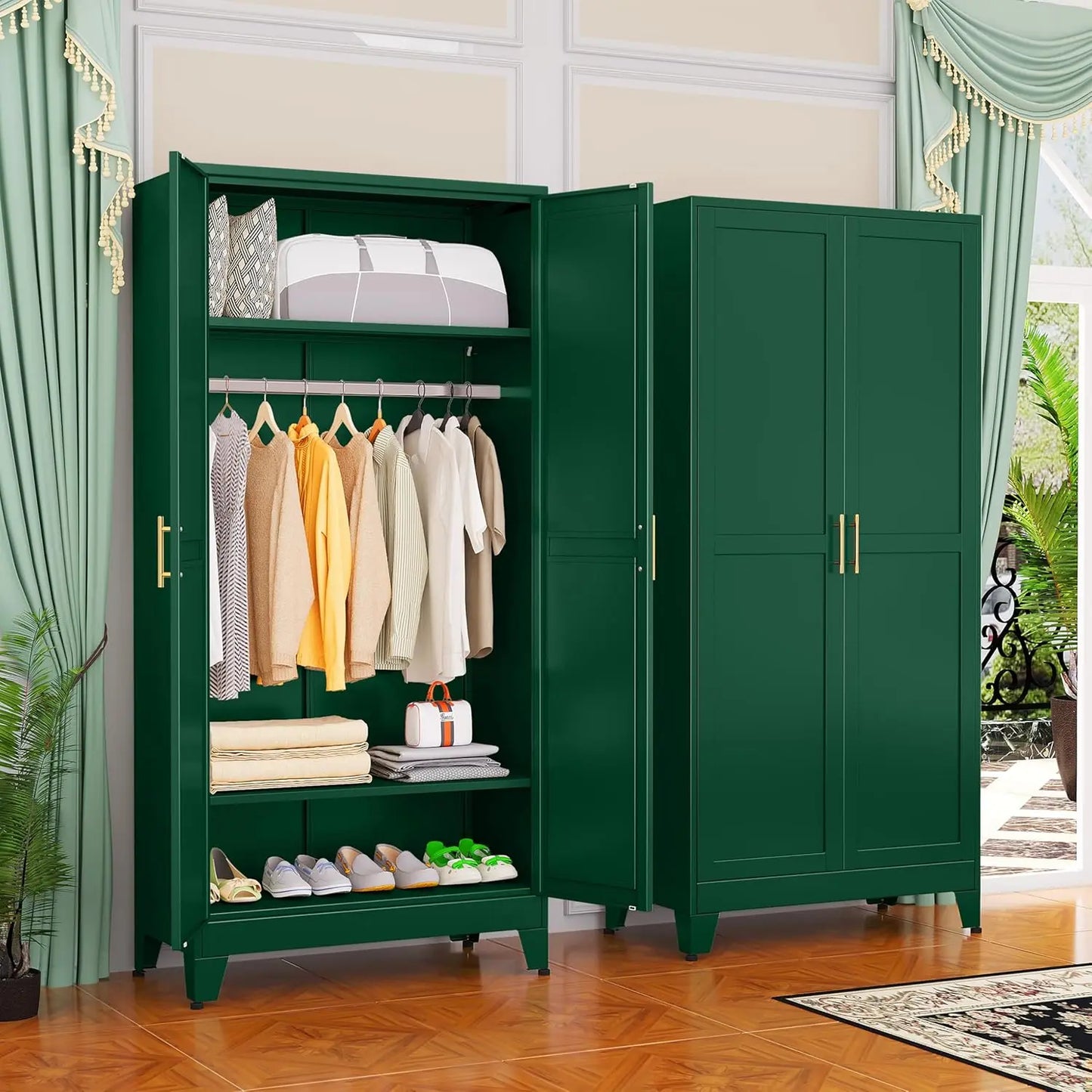 Steel Armoire Wardrobe Closet Metal Storage Cabinet With Two Doors
