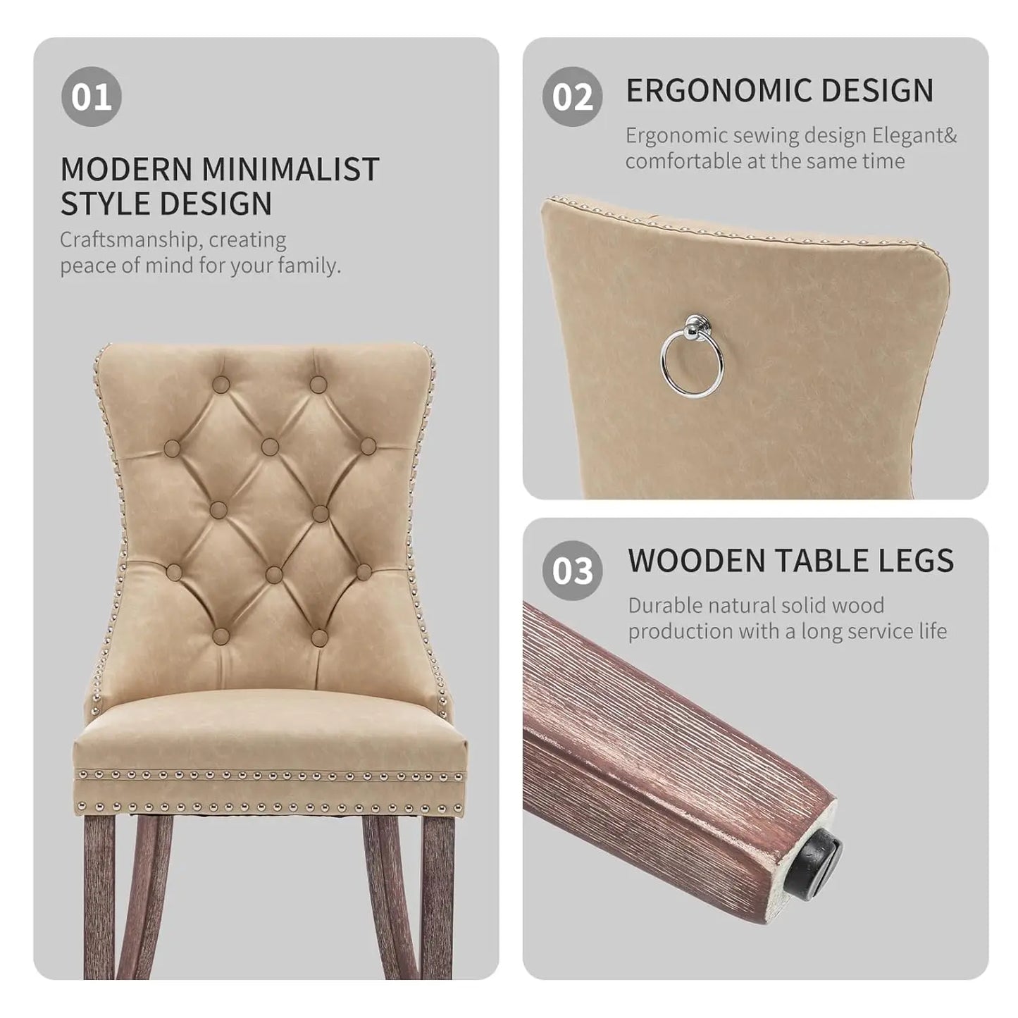 Synthetic Leather Dining Chairs Set Of 6 With Nailhead Trim Upholstered