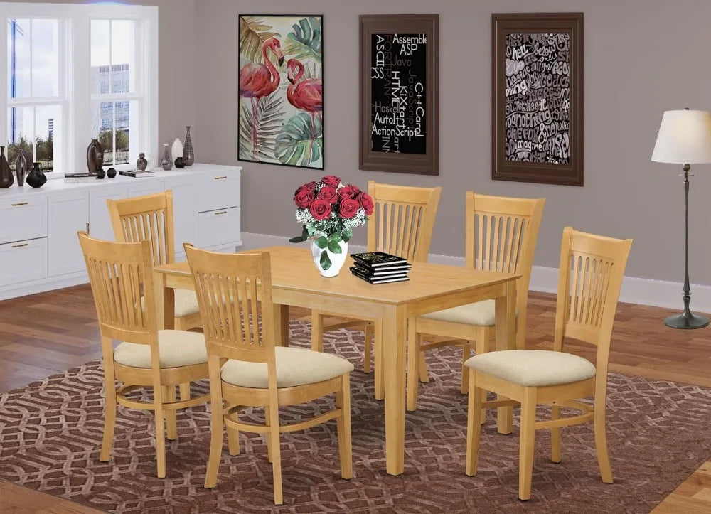 Oak 7 Piece Dining Set With Rectangle Table And Chairs