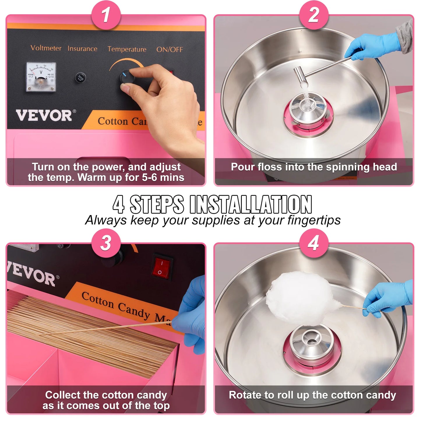 SucceBuy 1000W Electric Cotton Candy Machine With Cart