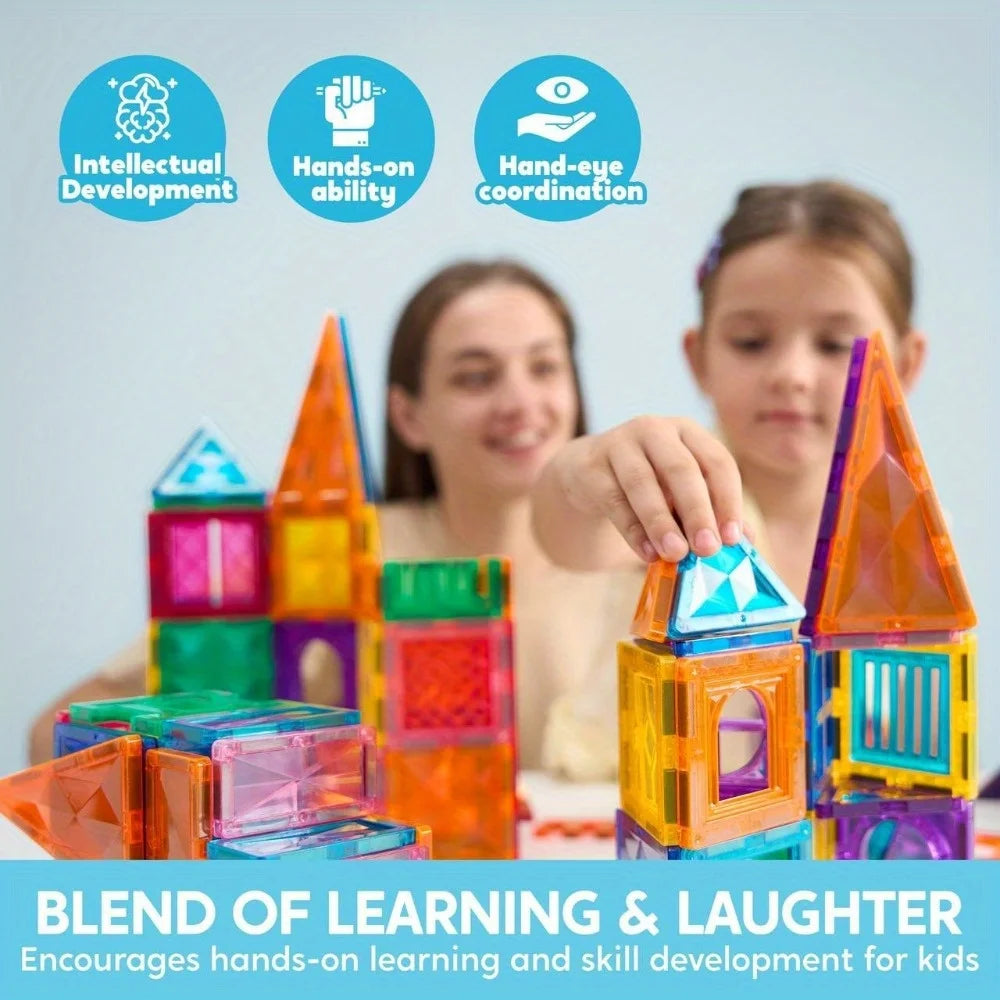 Joyfy Magnetic Building Tiles 3D Set With Vehicle Blocks For Kids