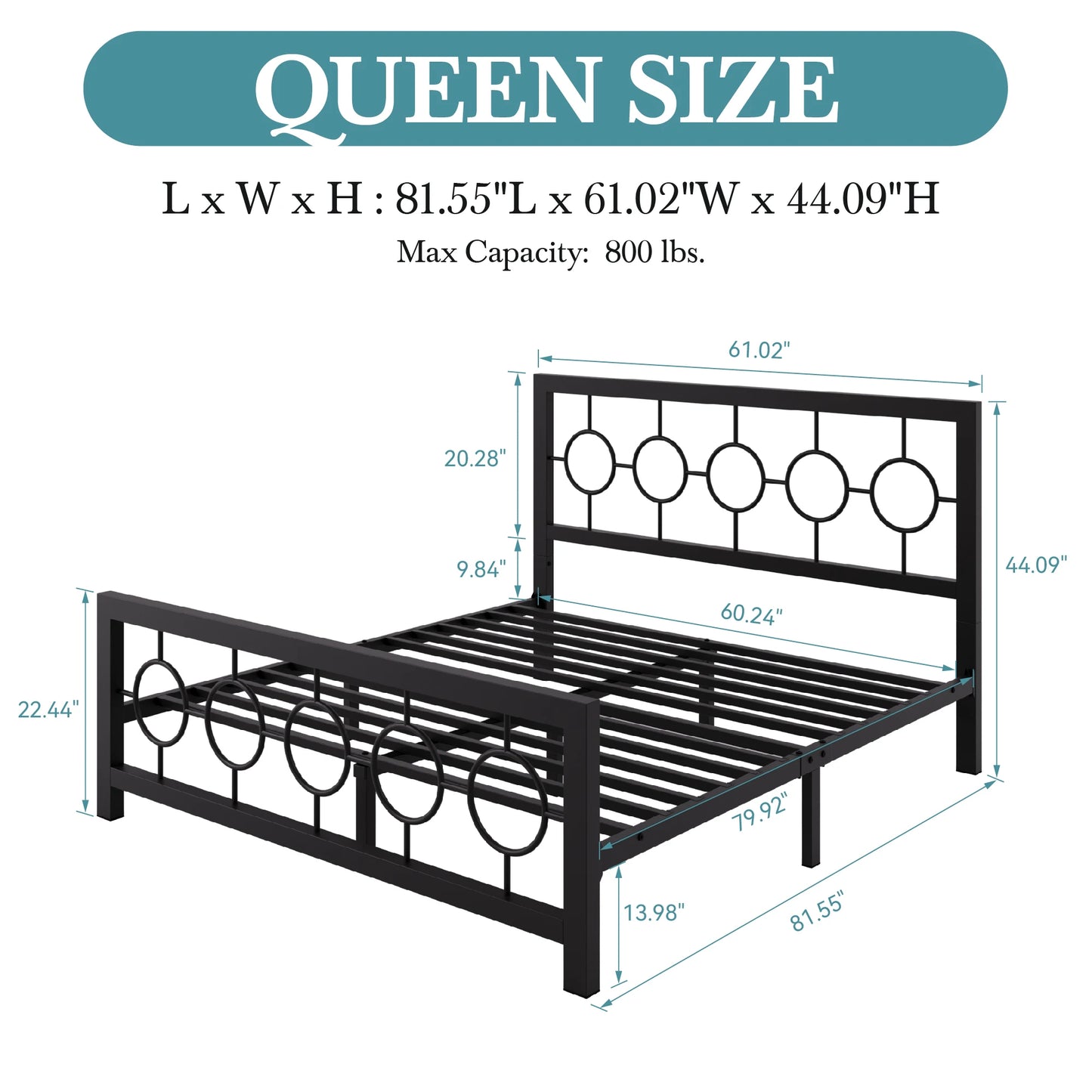 HOOMIC Metal Platform Bed Frame With Circular Headboard And Footboard