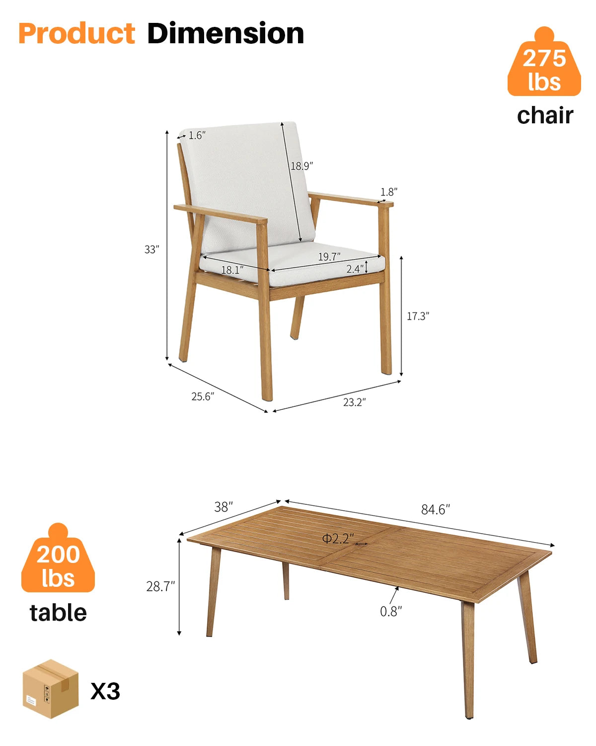 SeeHill Outdoor Patio Dining Set Aluminum Teak With Umbrella Hole