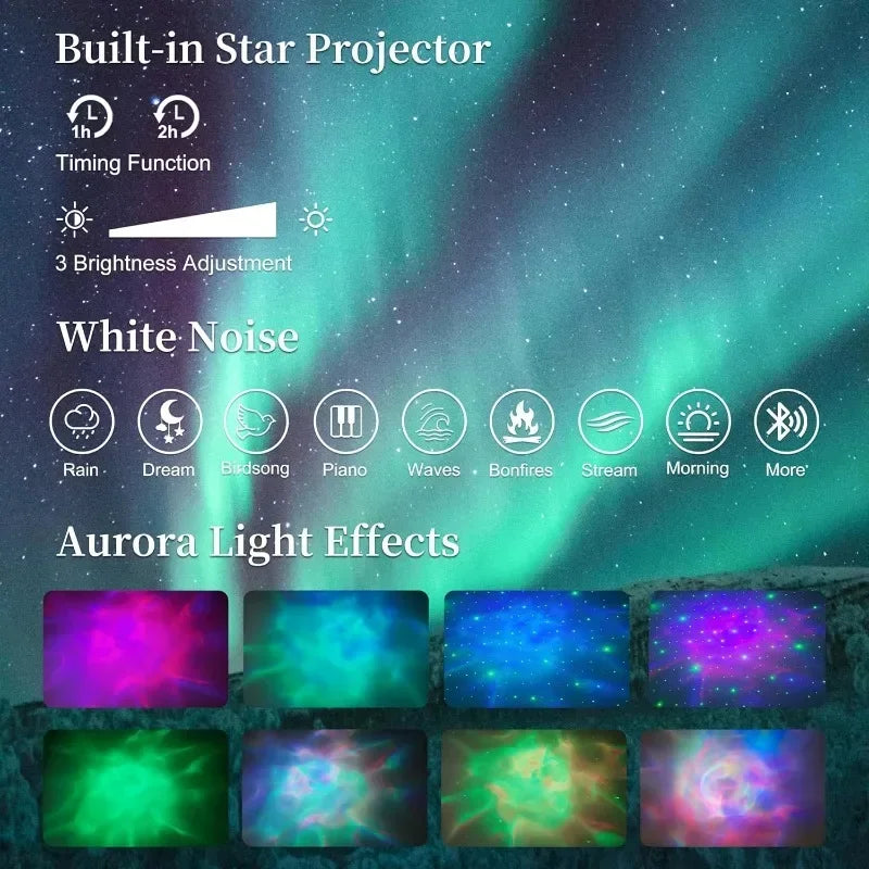 LED Platform Bed Frame With Galaxy Aurora Star Projector And Charging Station