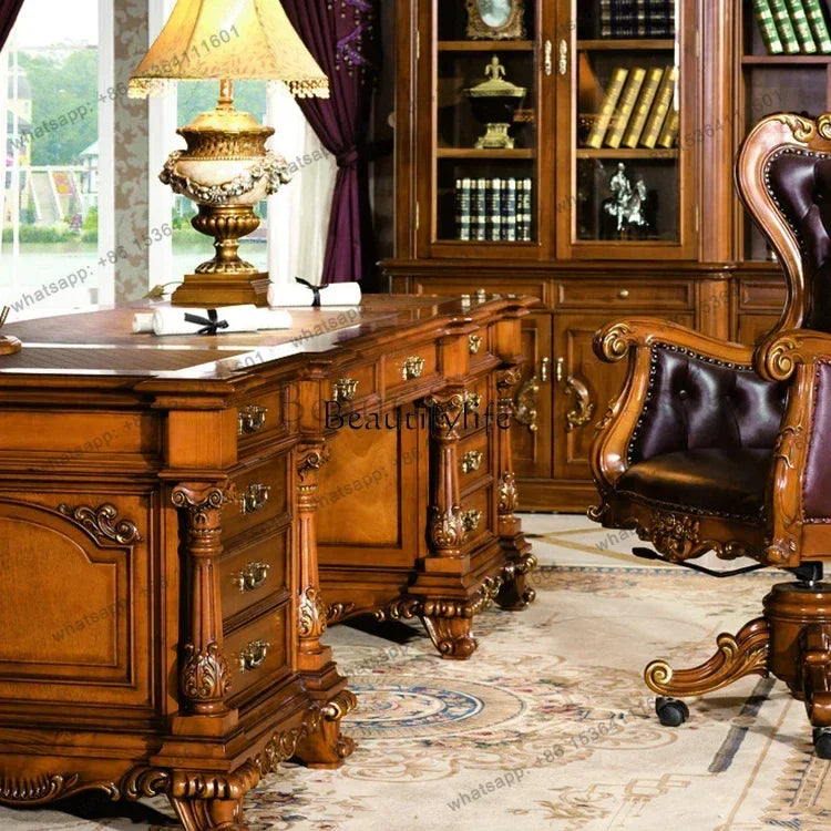 56American all solid wood desk home European office boss table