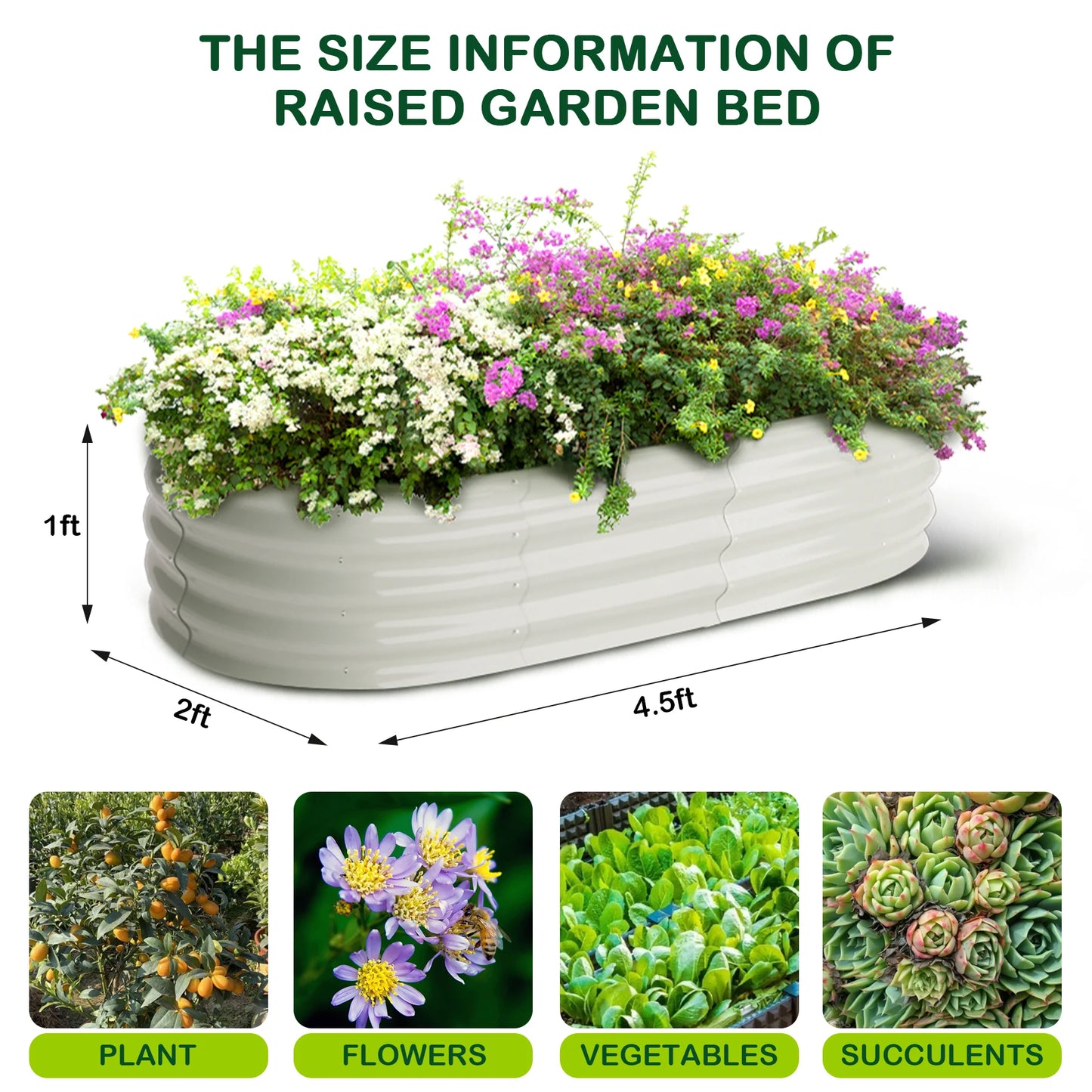 HiMISS Oval Galvanized Raised Garden Bed Outdoor Planter