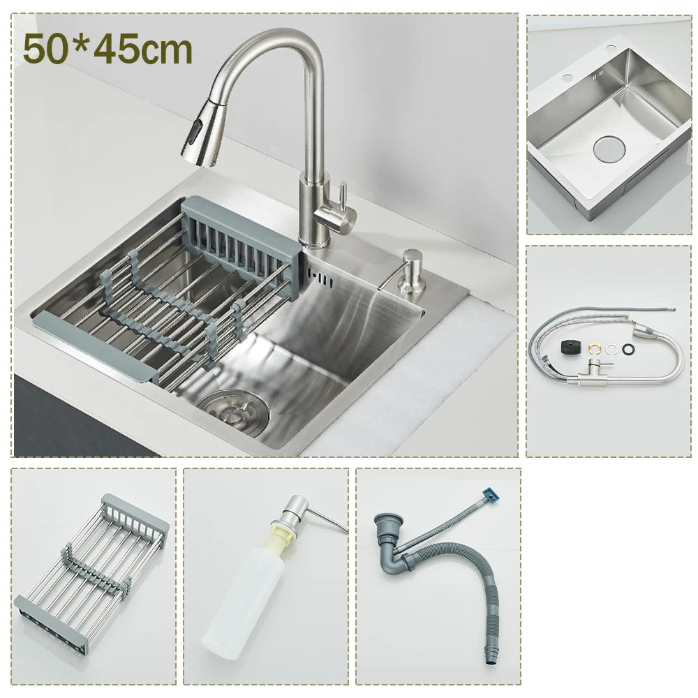 Stainless Steel Undermount Kitchen Sink With Integrated Faucet Drain Basket