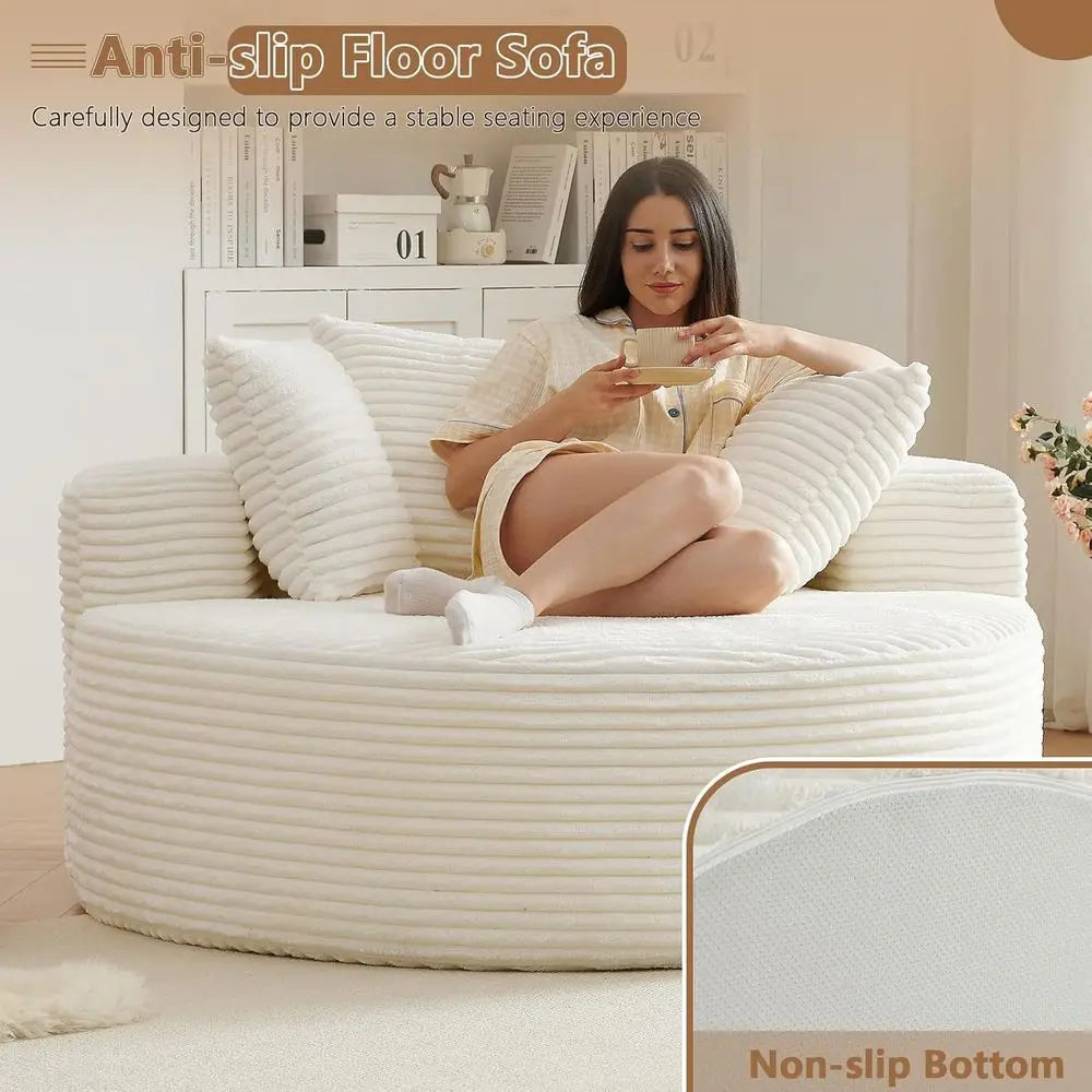 Corduroy Upholstered Round Lounge Chair Chaise With Deep Seat