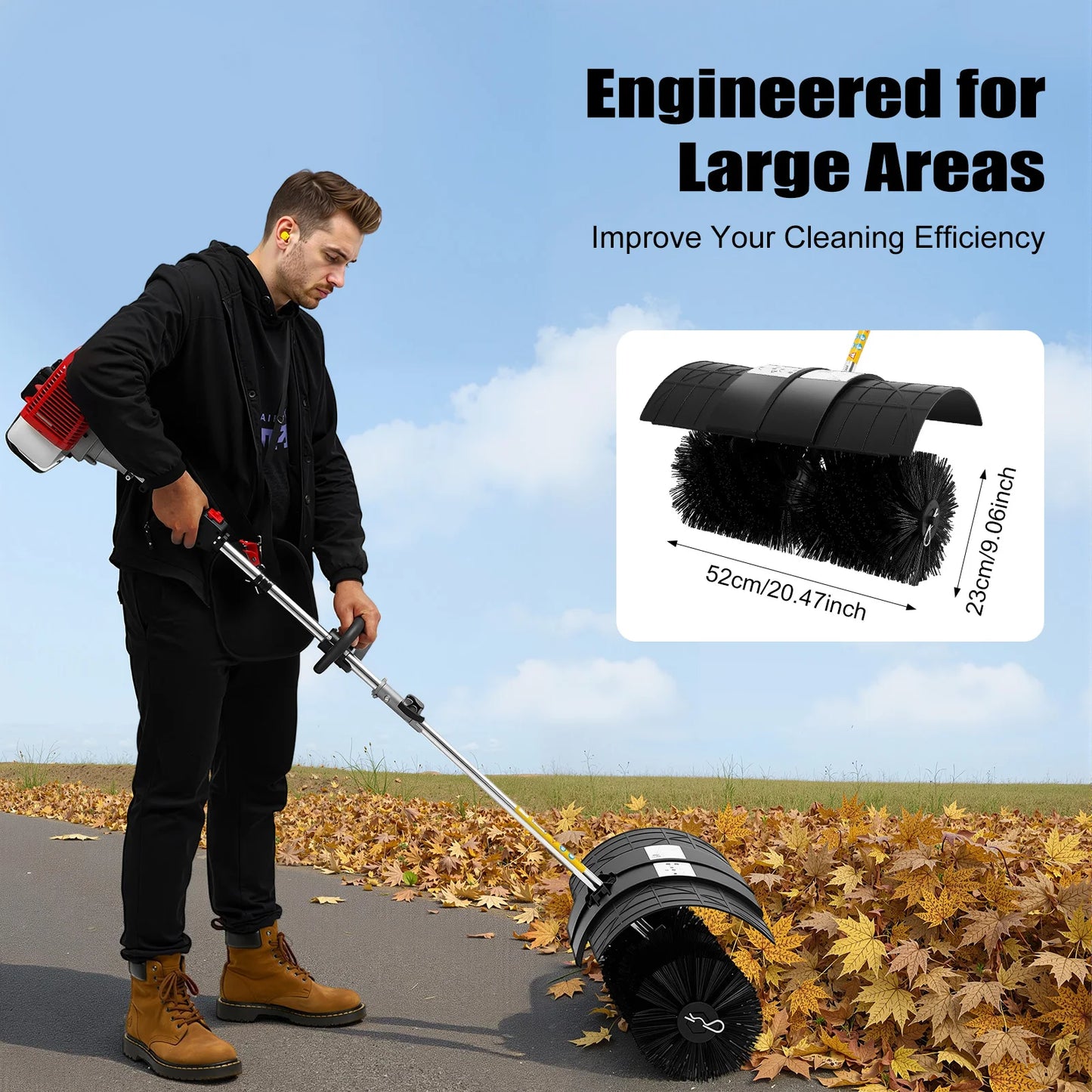 Gas Powered Walk Behind Sweeper 2.3HP For Driveways And Lawns