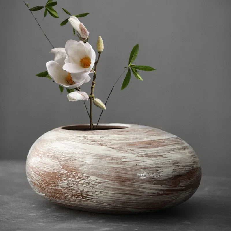 Porcelain Japanese Style Tabletop Vase Abstract Floral Decor