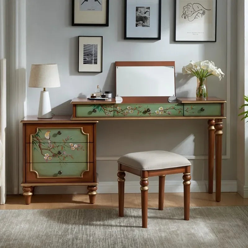 Hidden European Vanity Table Dest Drawer Brown Saving Small Dressing Table Corner Wood Space Makeup Tafel Furnitures For Bedroom