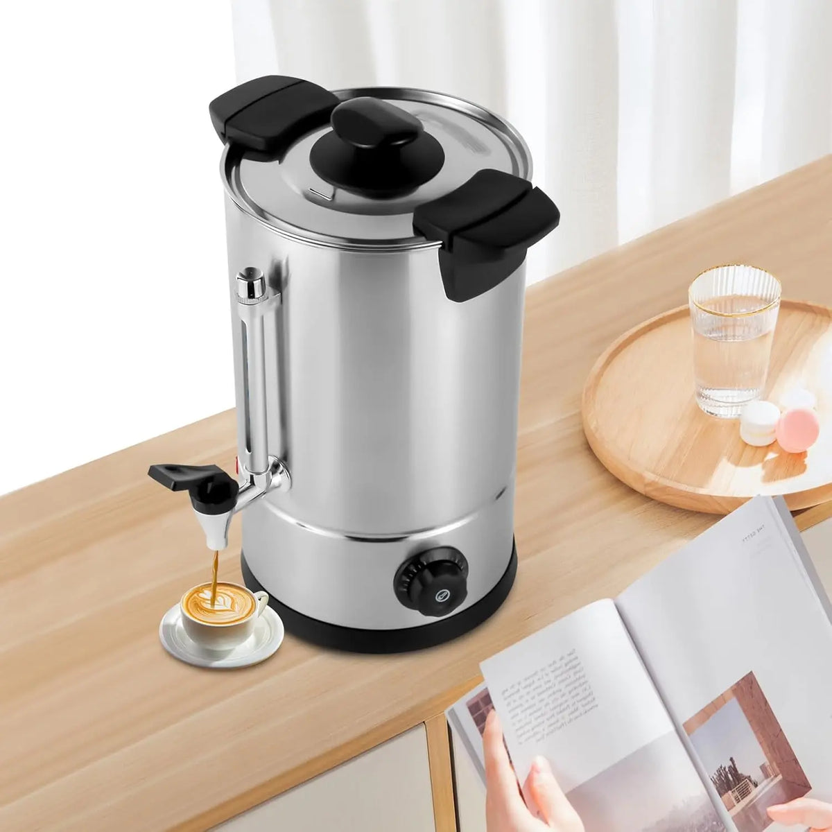 1000W Percolator Coffee Pot Tea Urn Coffee Maker, 8L/270Oz StainlSteel Electric Commercial Coffee Urn
