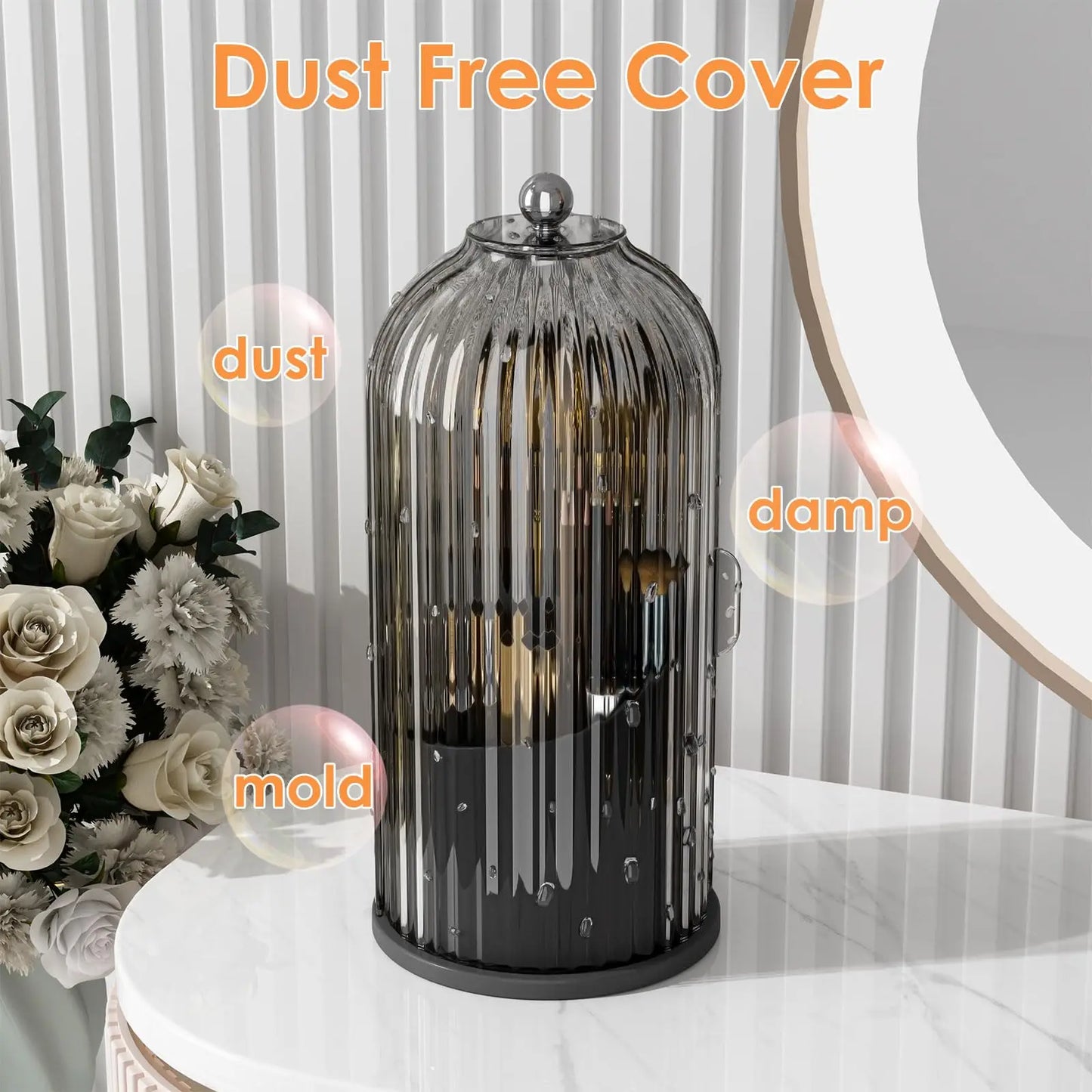 Makeup Brush Holder With Lid Rotating 360 Clear Dustproof Organizer