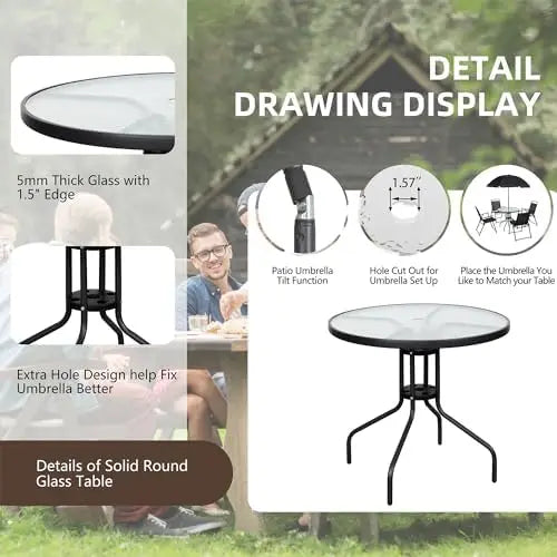 6 Piece Folding Patio Dining Set With Chairs And Umbrella