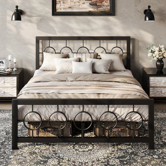 HOOMIC Metal Platform Bed Frame With Circular Headboard And Footboard