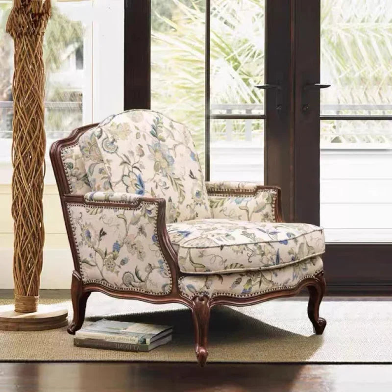 LJYAmerican-Style Solid Wood Sofa Living Room Single Sofa Retro Distressed French Entry Lux High Back