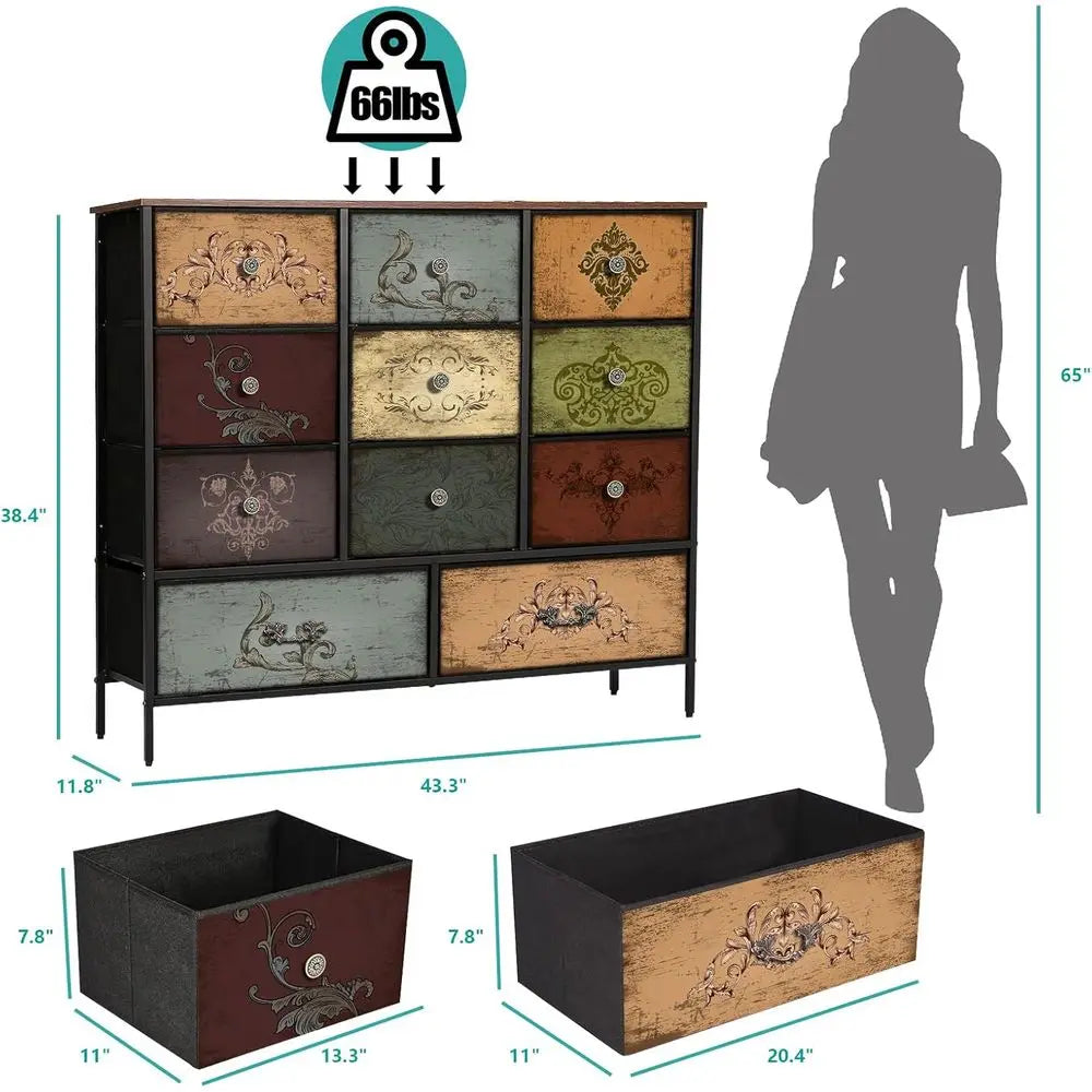 Wood Frame 11 Drawer Dresser Chest Storage Organizer For Bedroom Nursery