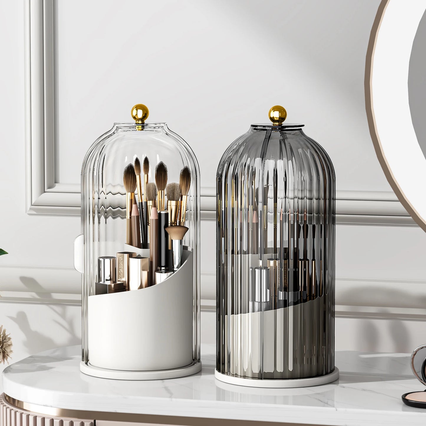 Makeup Brush Holder With Lid Rotating 360 Clear Dustproof Organizer