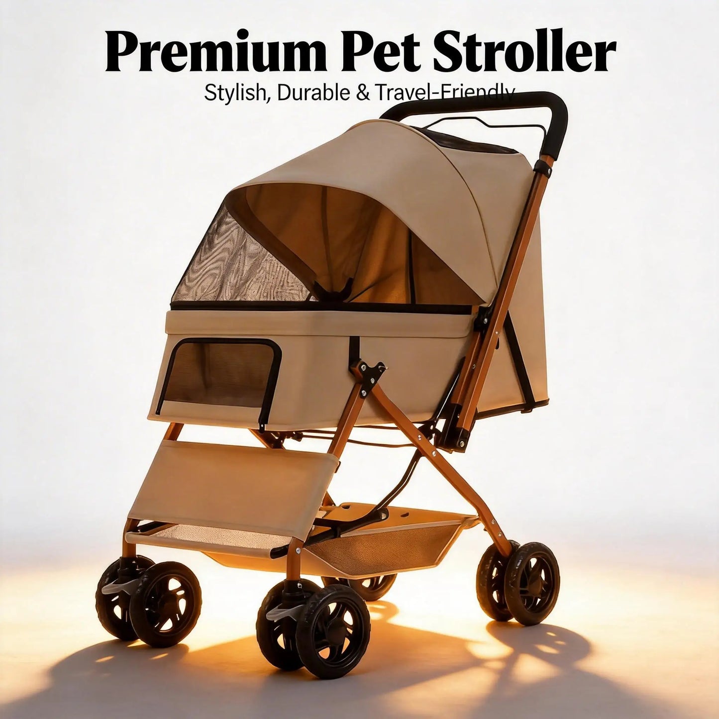Portable Pet Stroller With Large Space Four Wheel Cart Dogs