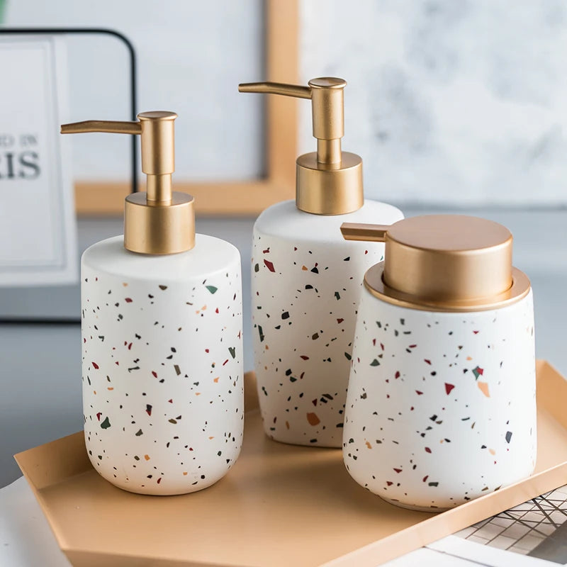 Ceramic Terrazzo Pattern Soap Dispenser For Bathroom Counter Use