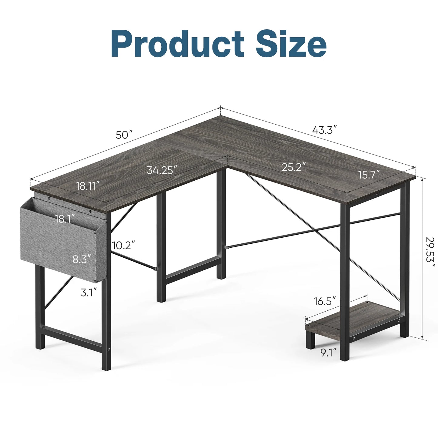 JHK Gaming Corner Desk With CPU Storage Shelf And Bag