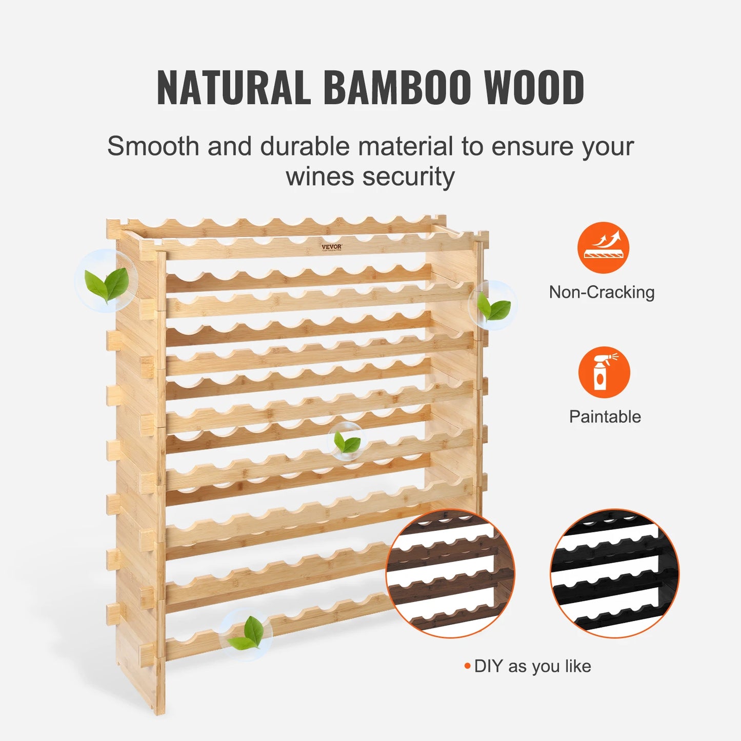 SucceBuy Bamboo Stackable Wine Rack Eight Tier Free Standing Storage