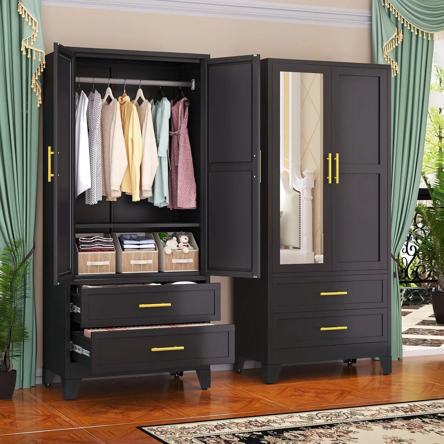 Steel Armoire Wardrobe Closet Metal Storage Cabinet With Two Doors