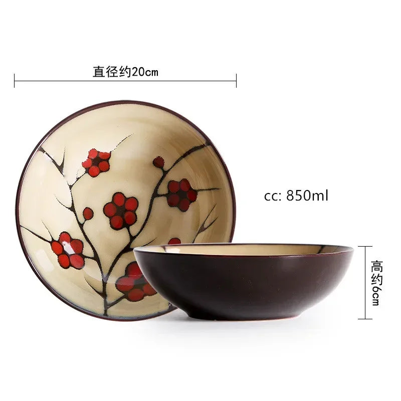 Japanese Ceramic Tableware Household Hand-painted Plum Blossom Ceramic Plate Rice Bowl Home Dinner Plates Kitchen Accessories