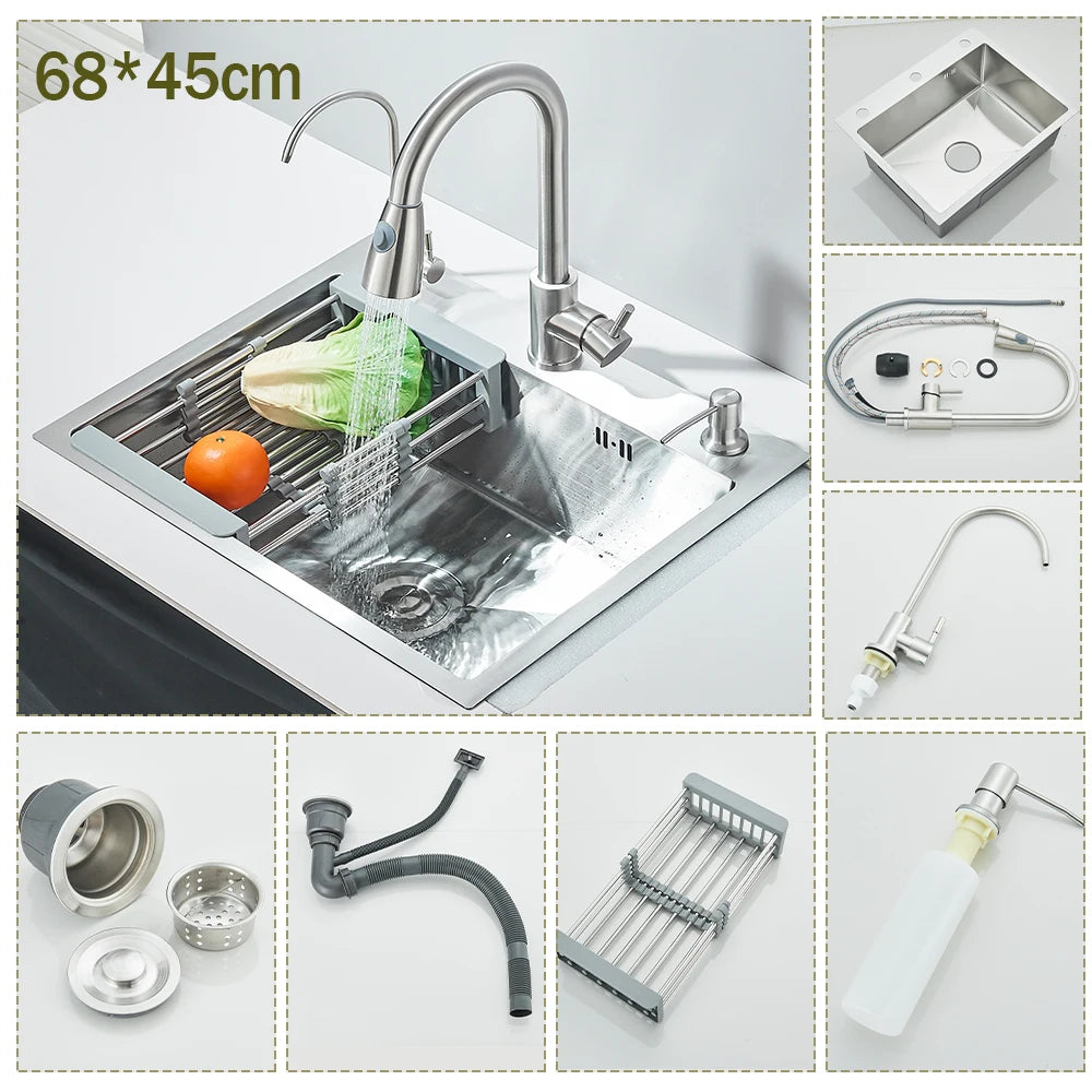 Stainless Steel Undermount Kitchen Sink With Integrated Faucet Drain Basket