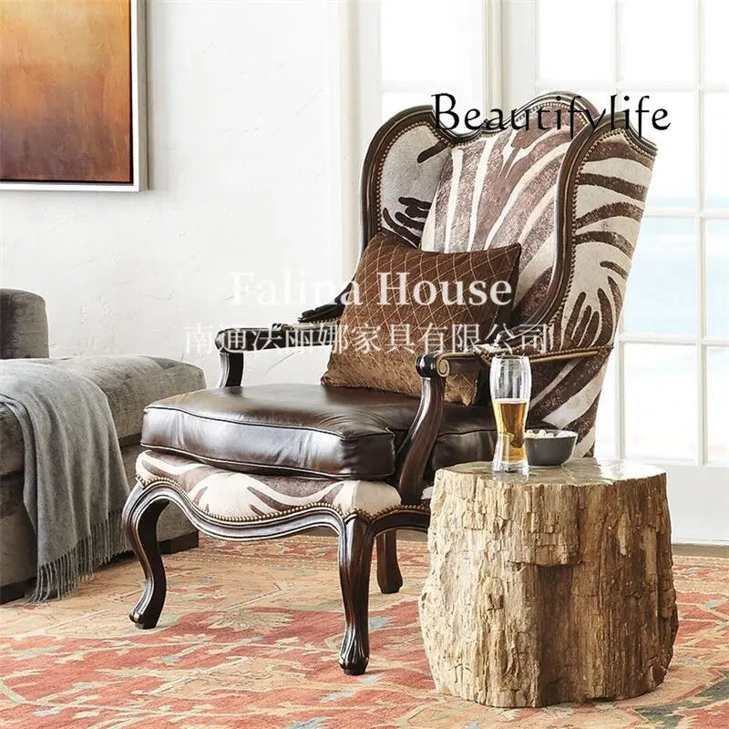 American solid wood single sofa chair high-end villa club leisure living room high backrest sedentary not tired