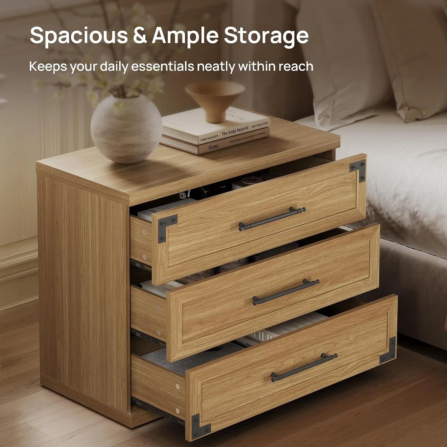 2 Pack Modern Nightstands With 3 Drawers Bedside Tables