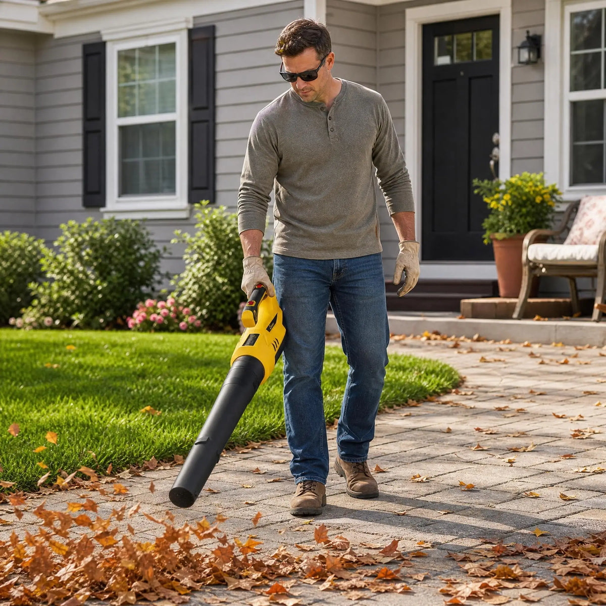 20V Cordless Leaf Blower, 550 CFM 130 MPH Brushless Motor, 6 Variable Speed, 2×2.0Ah Batteries & Fast Charger, 6.99Lbs Lightweight Quiet Electric Blower for Lawn Patio Yard, Yellow