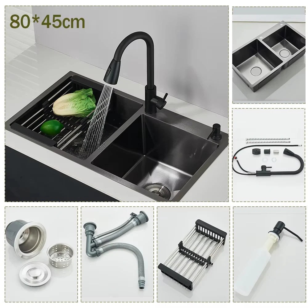 Stainless Steel Undermount Kitchen Sink With Integrated Faucet Drain Basket