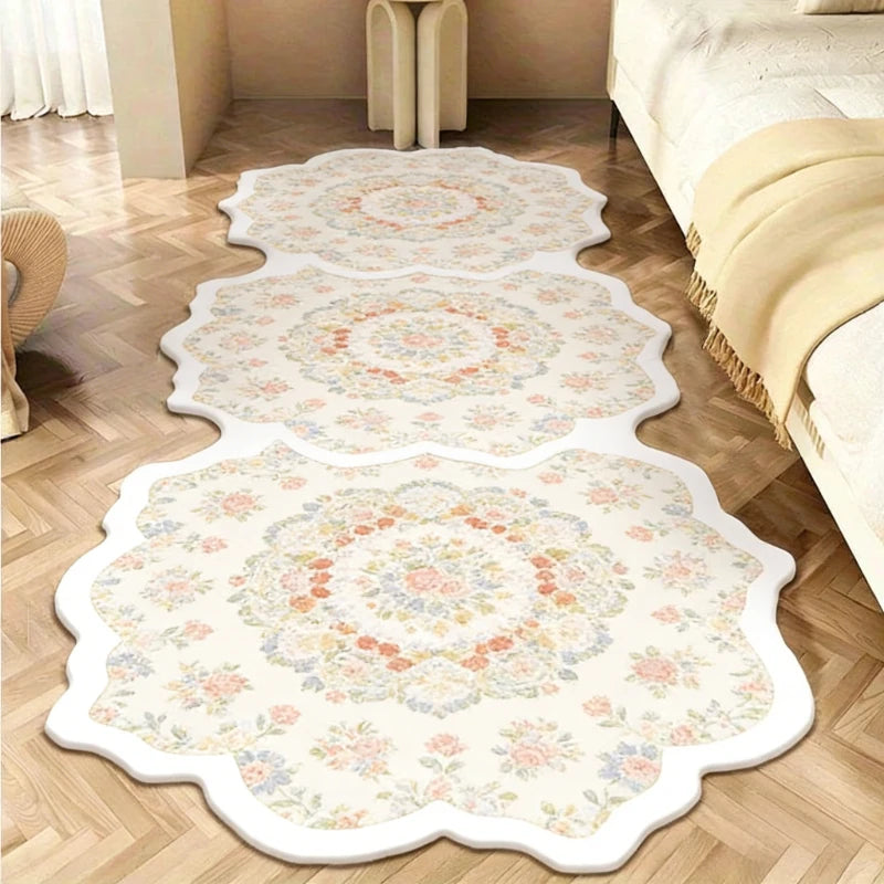 Floral Irregular Plush Rug For Bedroom Living Room Floor Mat