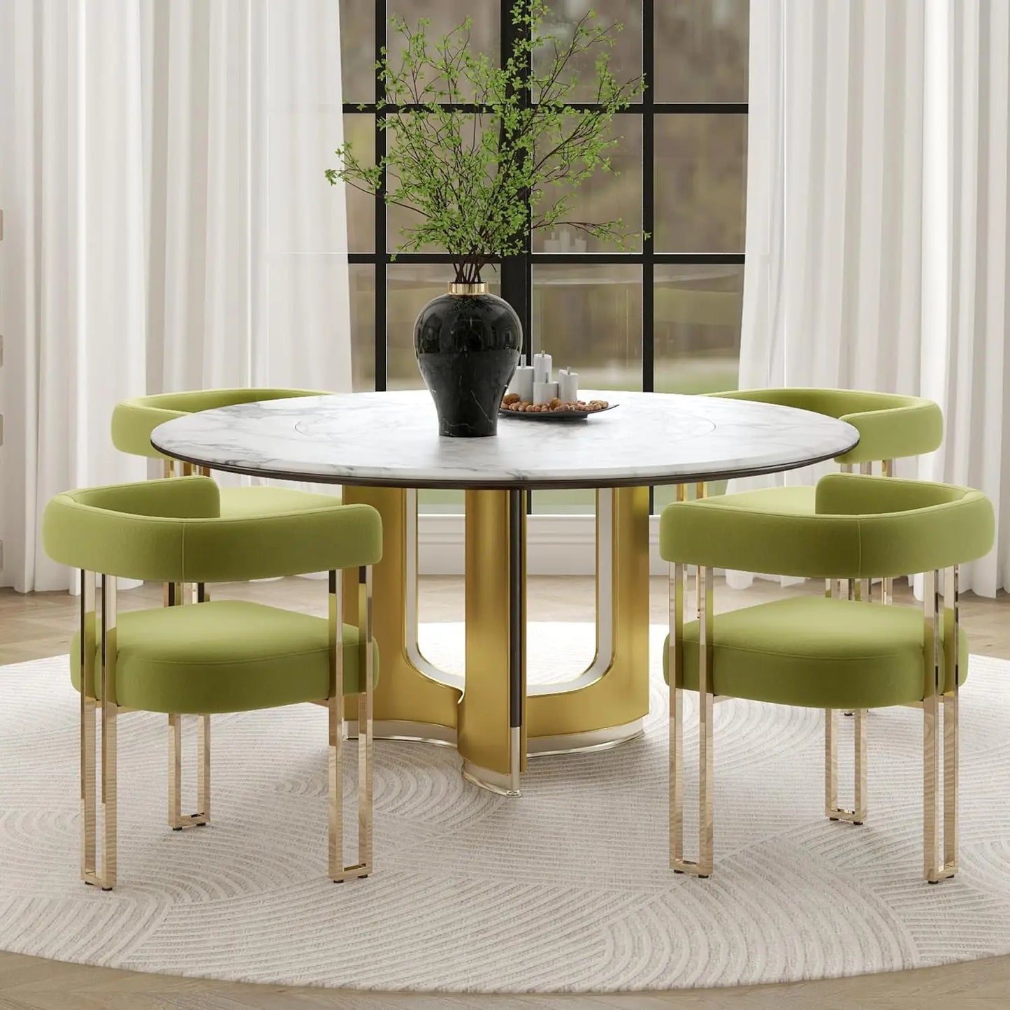 Set Of 4 Velvet Barrel Dining Armchairs With Metal Legs